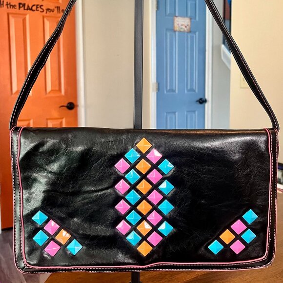 Piper & Blue 80s Vintage Vibe Rhinestone Studded Black Purse Shoulder Bag - Picture 1 of 6